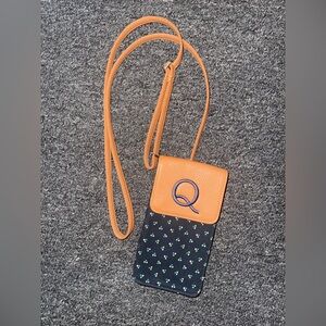 Tan and Navy Crossbody Bag with Q Logo
